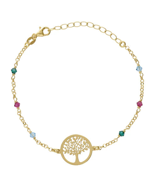 Pulsera Azure árbol vida con cristal multicolor en Plata baño Oro