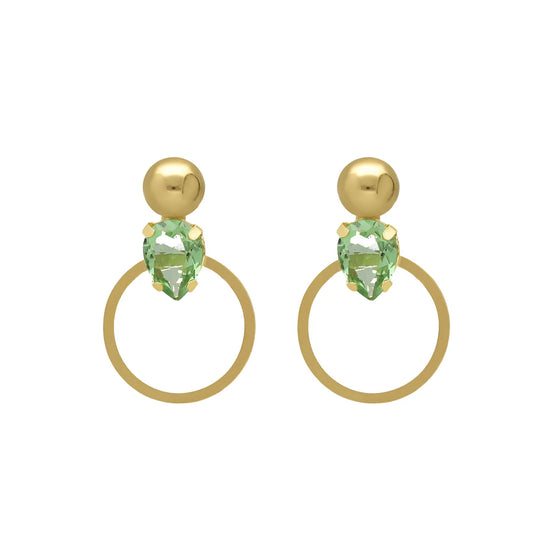 Par de aros cortos círculo Buongiorno con cristal verde en Plata baño Oro