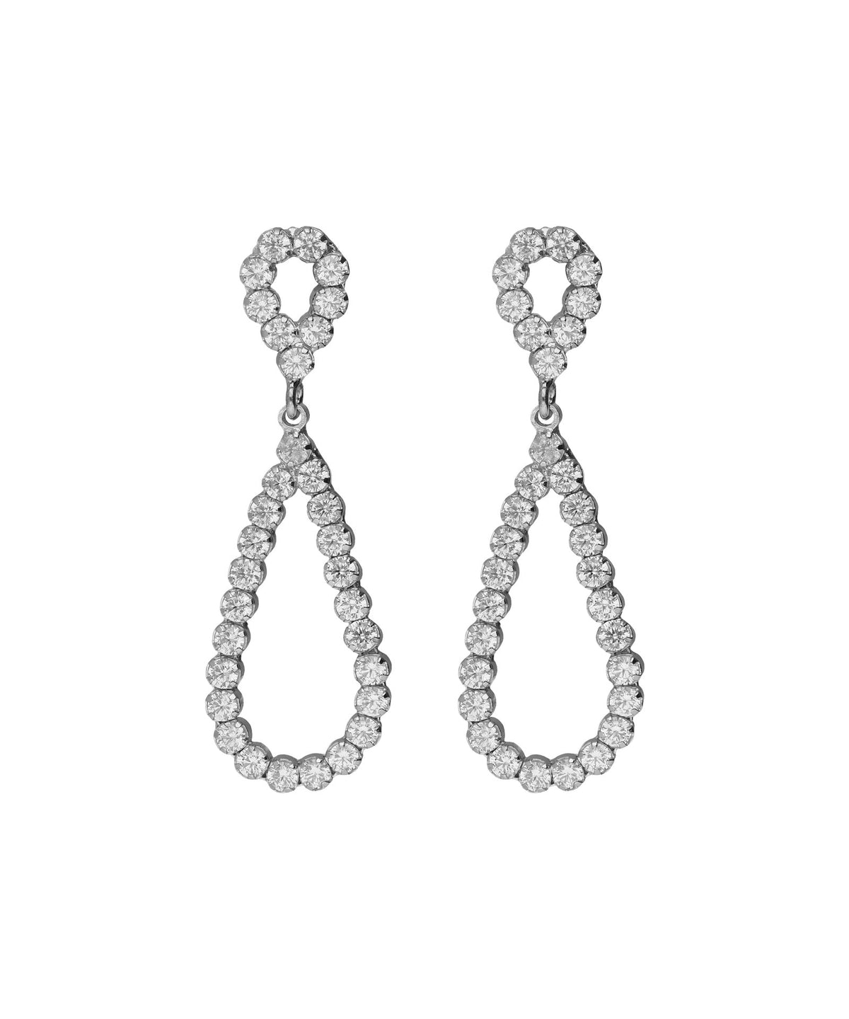 Par de Aros largos lágrima grande
Lieve con cristal riviere blanco en
Plata baño Rodio