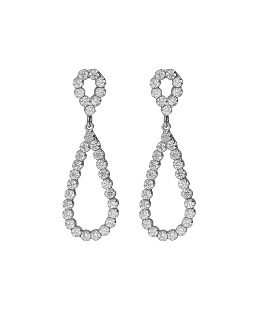 Par de Aros largos lágrima grande
Lieve con cristal riviere blanco en
Plata baño Rodio