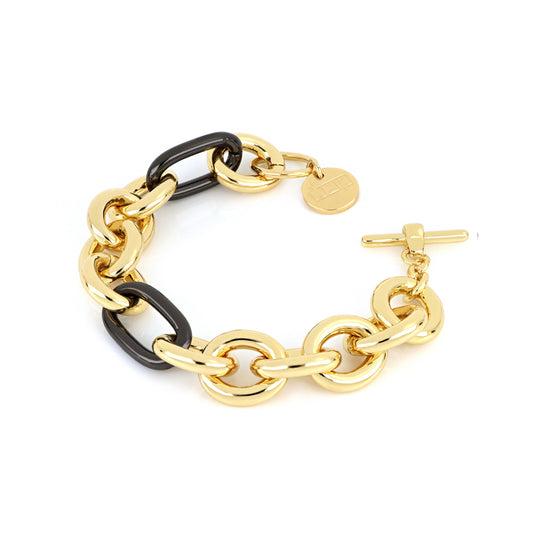 Pulsera de bronce baño oro y rutenio