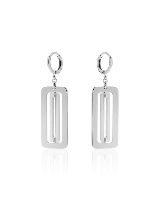 Par de aros  colgantes rectangulares baño de plata