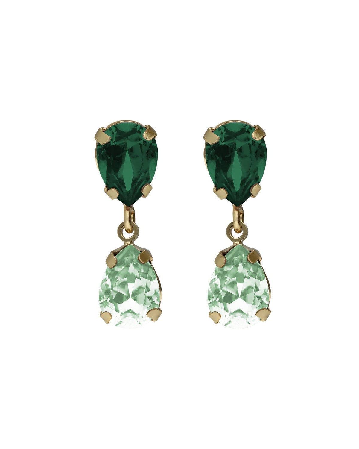 Par de Aros cortos lágrima Birthstone
con cristal en Plata baño Oro
(Emeralda)