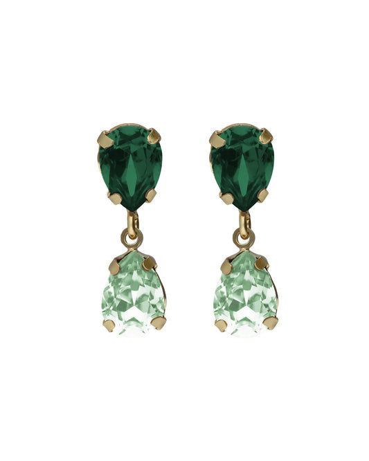 Par de Aros cortos lágrima Birthstone
con cristal en Plata baño Oro
(Emeralda)