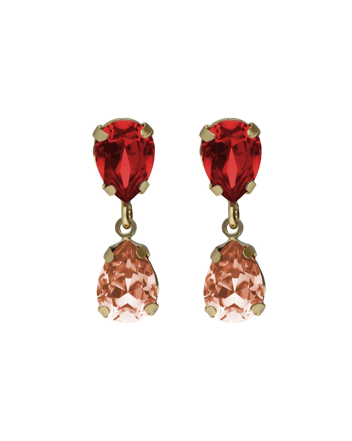 Par de Aros cortos lágrima Birthstone
con cristal en Plata baño Oro
(Scarlet)