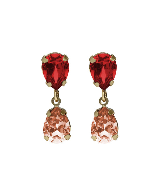 Par de Aros cortos lágrima Birthstone
con cristal en Plata baño Oro
(Scarlet)