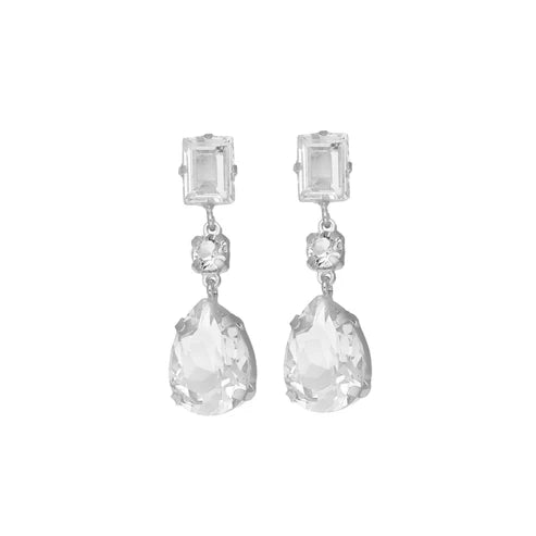 Par de Aros largos lágrima cristal en Plata baño rodio de Diana Crystal