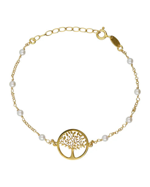 Pulsera árbol de la vida Sera con perla en Plata baño Oro