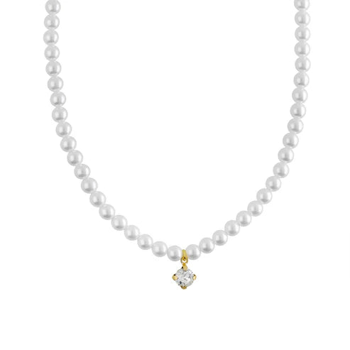 Collar corto cristales y perlas en Plata de Aurore Baño de oro 18k