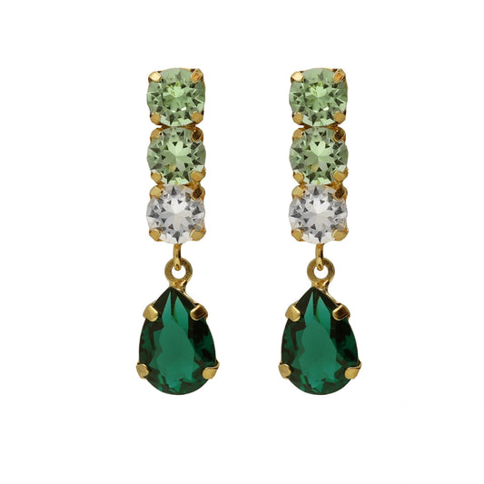 Par de Aros largos Illume lágrima
cristal verde en Plata baño Oro
