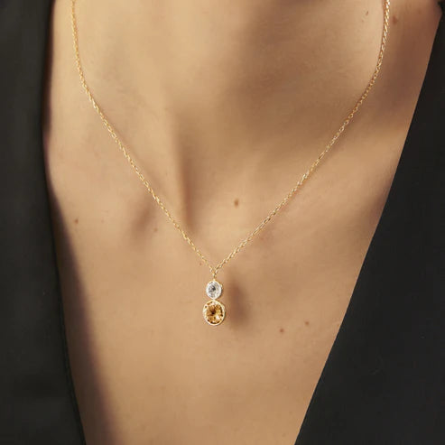 Collar corto 7 y 9mm cristal en Plata baño Oro de Basic Light Topaz