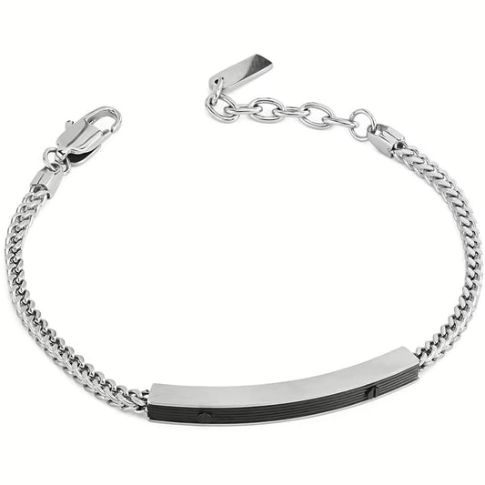 Pulsera  con eslabones de serpiente y cristal central de PVD negro en Acero Inoxidable  ABR730