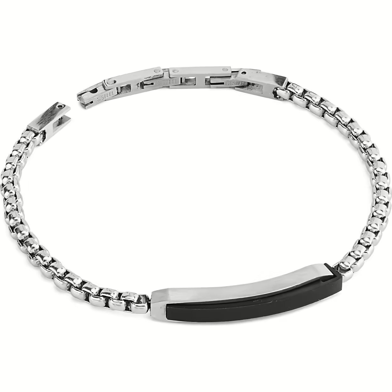 Pulsera  con eslabones cúbicos y baño de PVD negro en el centro en Acero Inoxidable  ABR731