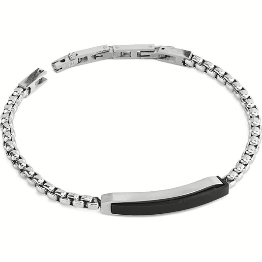 Pulsera  con eslabones cúbicos y baño de PVD negro en el centro en Acero Inoxidable  ABR731