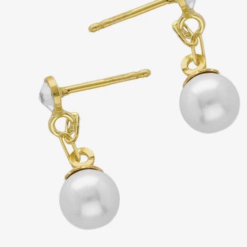 Par de Aros cortos cristales y perlas blanco en Plata de Mother Baño de oro 18k