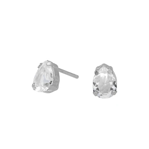 Par de Aros botón cristal blanco en Plata de Eunoia Baño de rodio