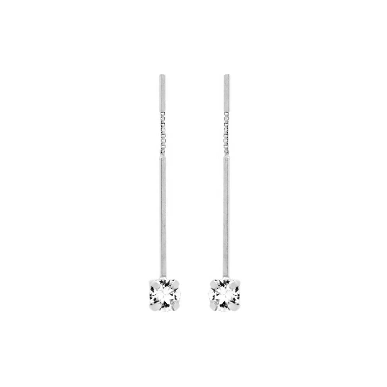 Par de aros largos cristal blanco en Plata de Minimal