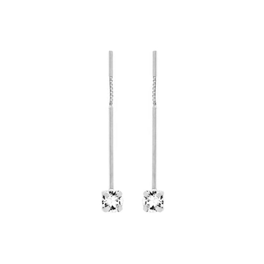 Par de aros largos cristal blanco en Plata de Minimal