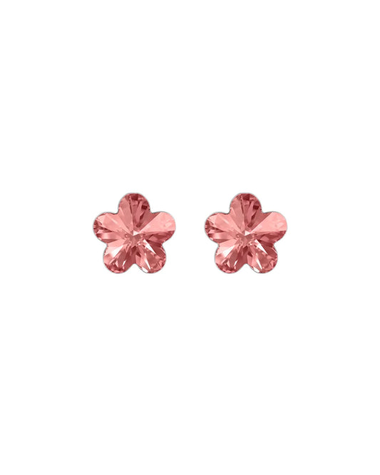 Par de aros botón Fantasy flor cristal en Plata baño rodio