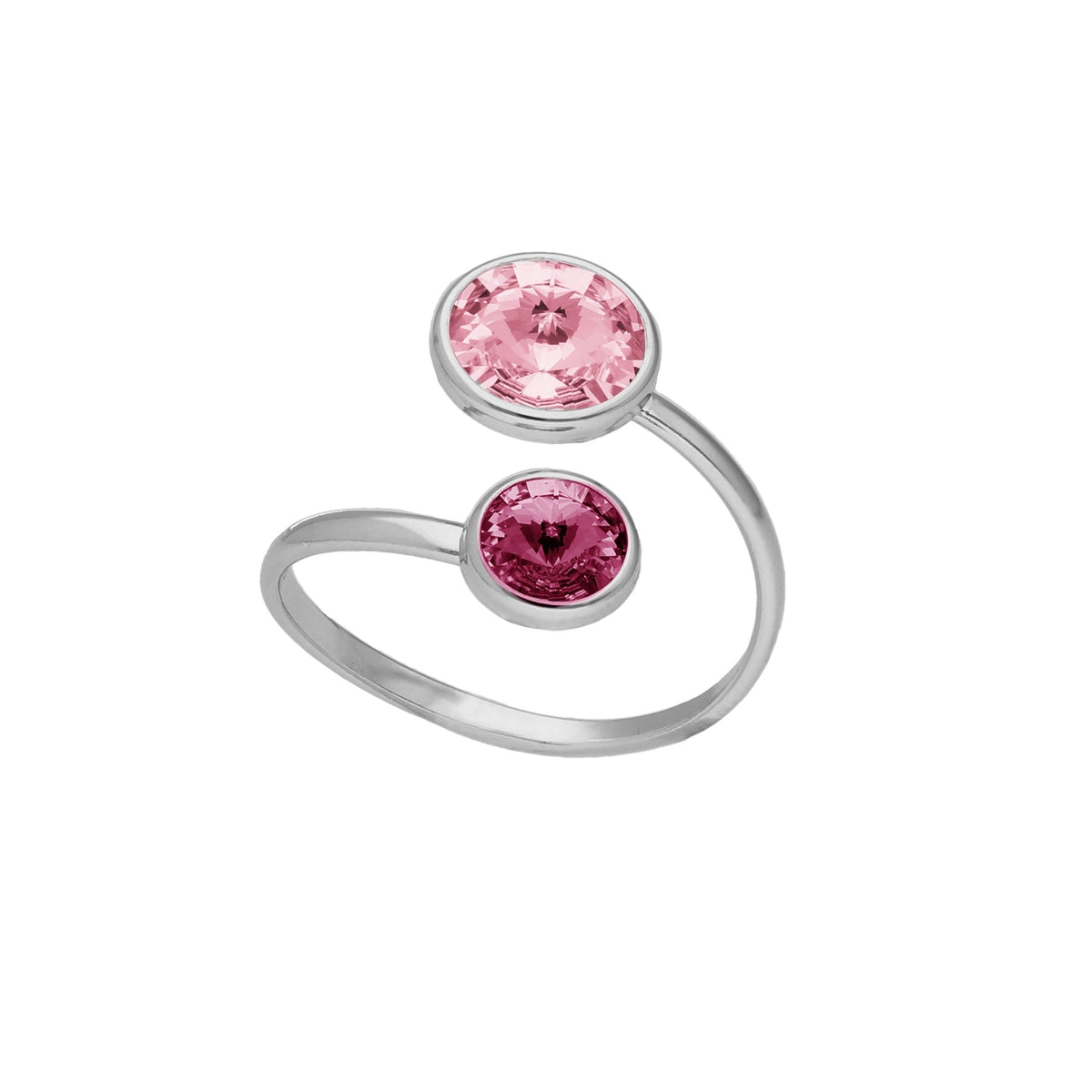 Anillo ajustable Basic 7 y 9mm cristal en Plata baño rodio