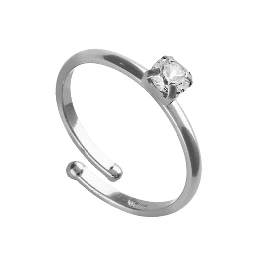 Anillo ajustable Clarity solitario con cristal en Plata baño rodio
