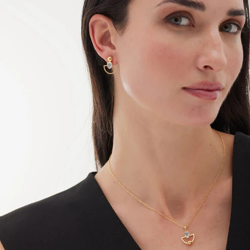 Collar corto White abanico Buongiorno con cristal en Plata baño Oro