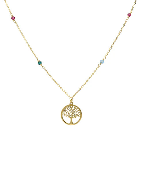 Collar corto Azure árbol vida con cristal multicolor en Plata baño Oro