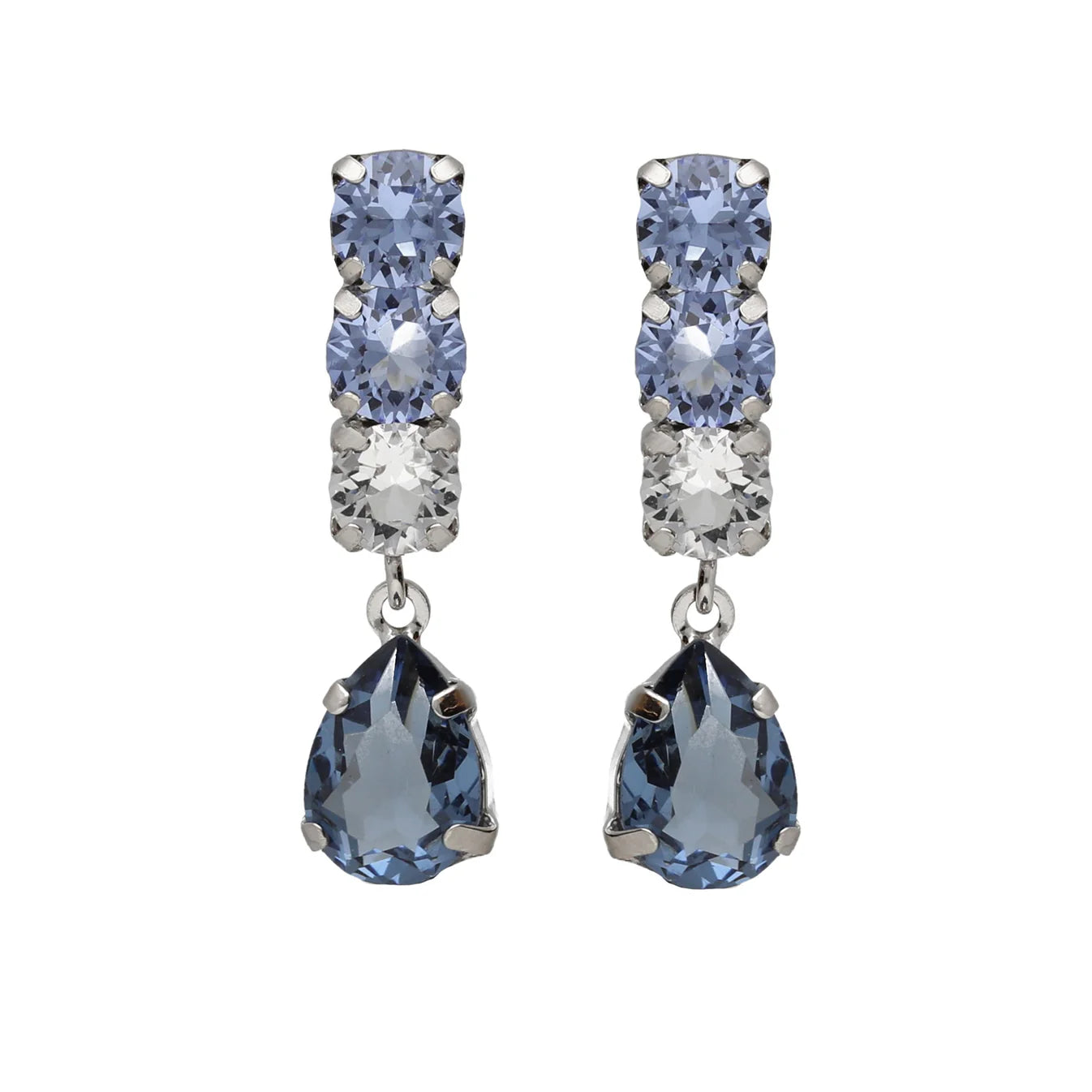 Par de aros largos lágrima cristal azul en Plata baño Rodio de Illume
