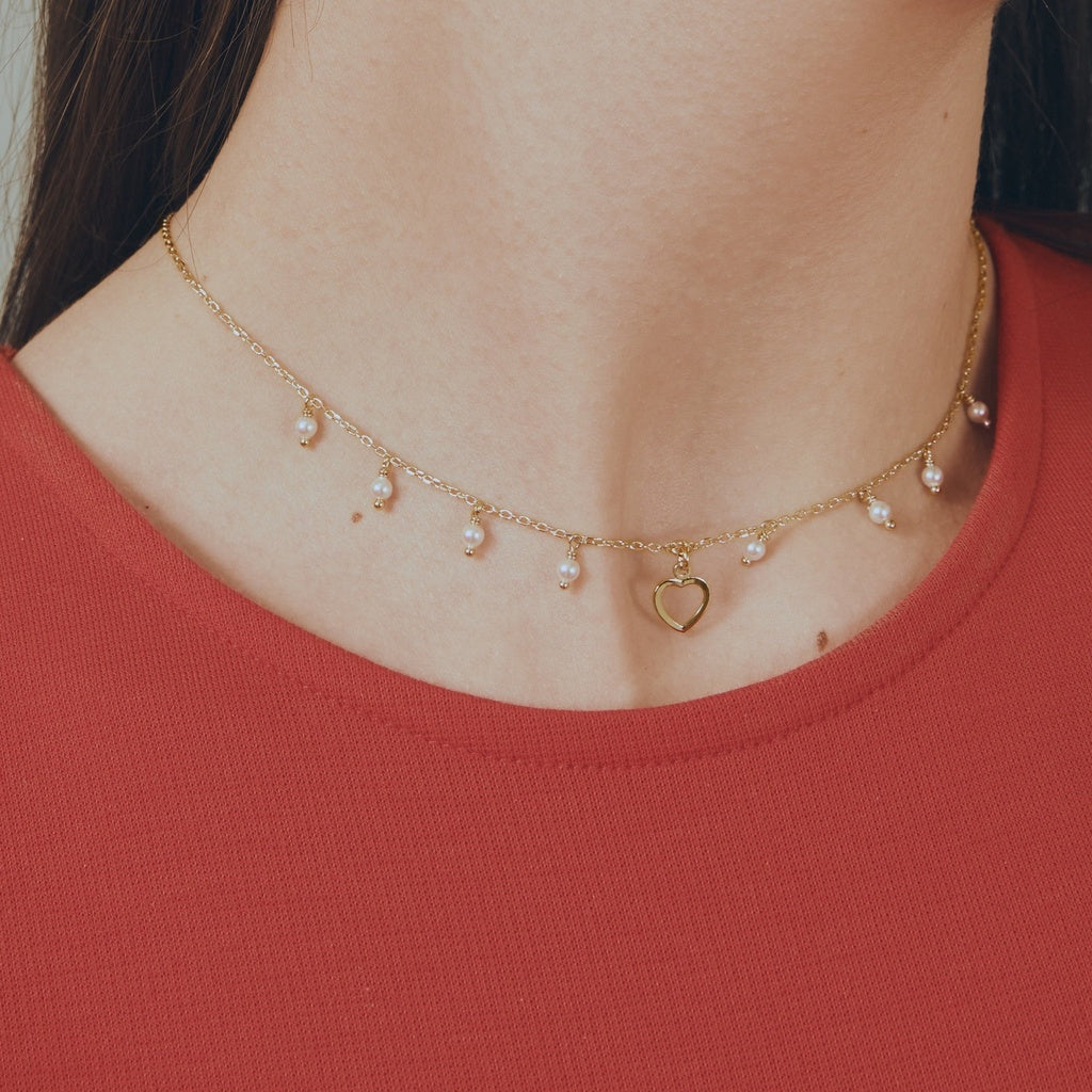 Collar corto Enamora corazón cristal en Plata con Baño de Oro