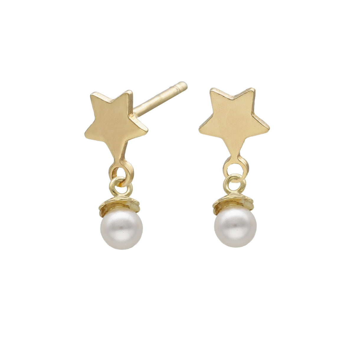 Par de Aros cortos Alice estrella perla
en Plata baño Oro (Pearl)