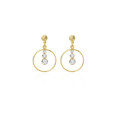 Par de Aros largos círculo cristal blanco en Plata de Celeste Baño de oro 18k