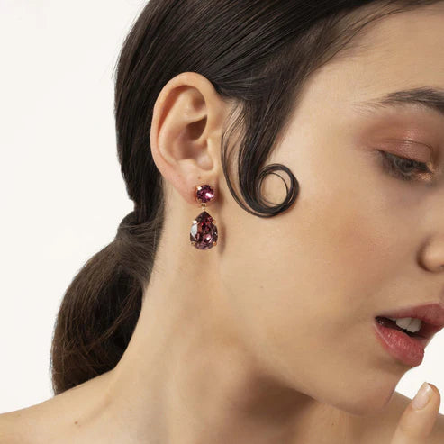 Par de aros largos Blooming lágrima cristal en Plata baño Oro