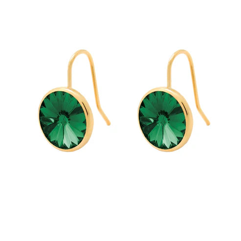 Par de Aros gancho cortos círculo cristal en Plata baño Oro de Basic Emerald