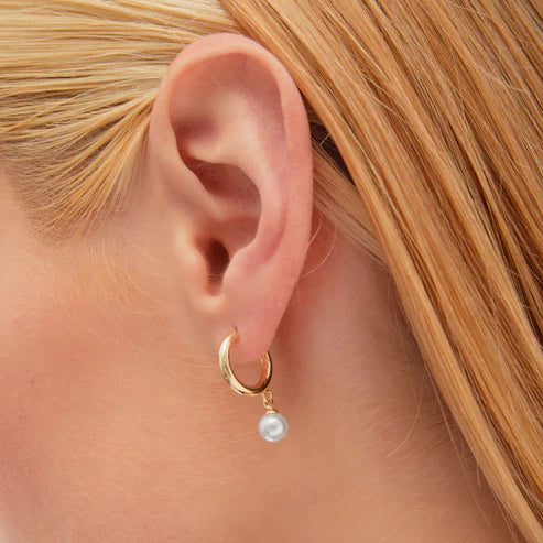 Par de Aros aro perla en Plata de Je T´Aime Baño de oro 18k