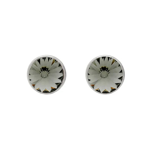 Par de Aros botón círculo cristal en Plata baño rodio de Basic Diamond