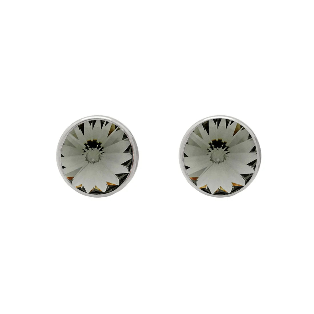 Par de aros botón círculo cristal en Plata baño rodio de Basic