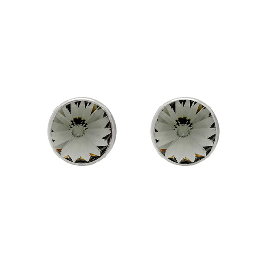 Par de aros botón círculo cristal en Plata baño rodio de Basic