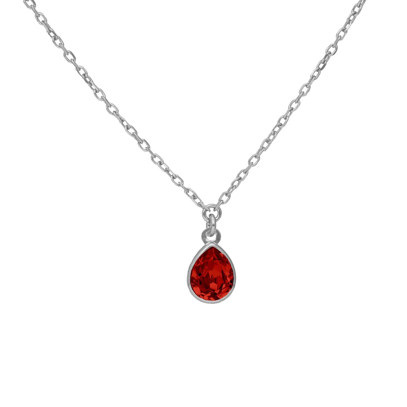 Collar corto lágrima cristal rojo en Plata baño rodio de Essential