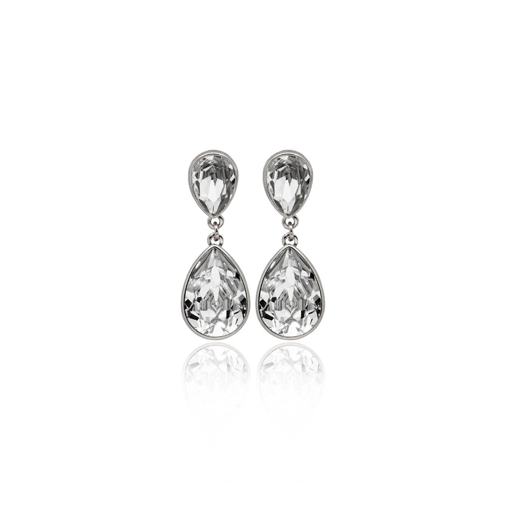 Par de Aros largos lágrima cristal en Plata baño rodio de Essential Crystal