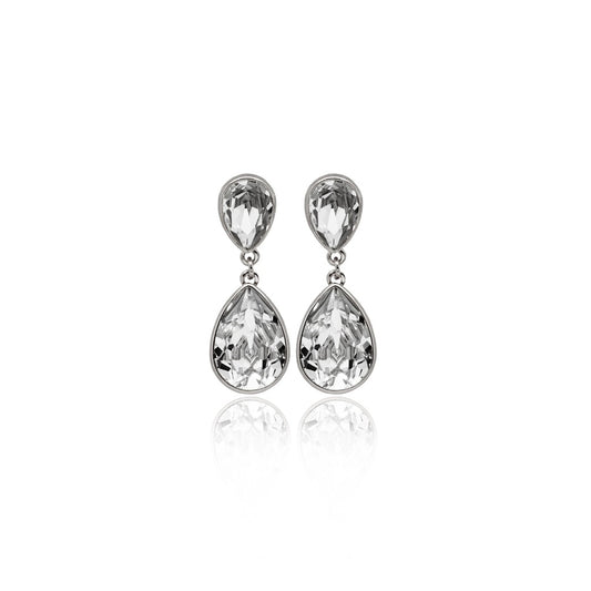 Par de Aros largos lágrima cristal en Plata baño rodio de Essential Crystal