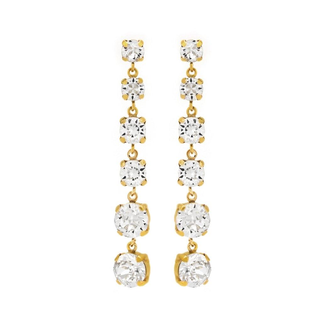 Par de Aros largos Celine cristal blanco en Plata baño Oro