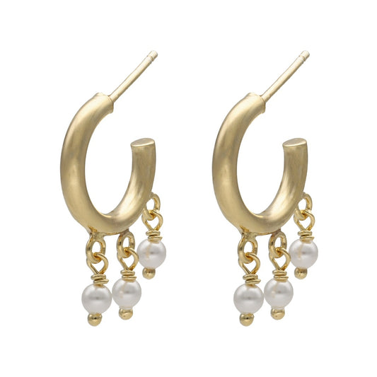 Par de Aros aro perla en Plata de Perlite Baño de oro 18k