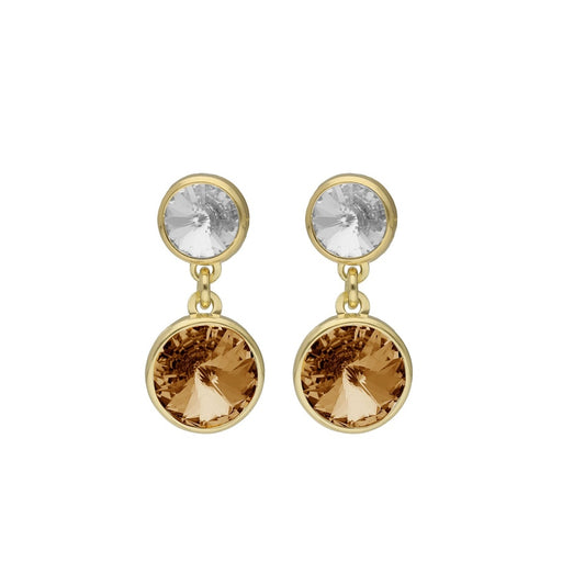 Par de Aros cortos cristal en Plata baño Oro de Basic Light Topaz