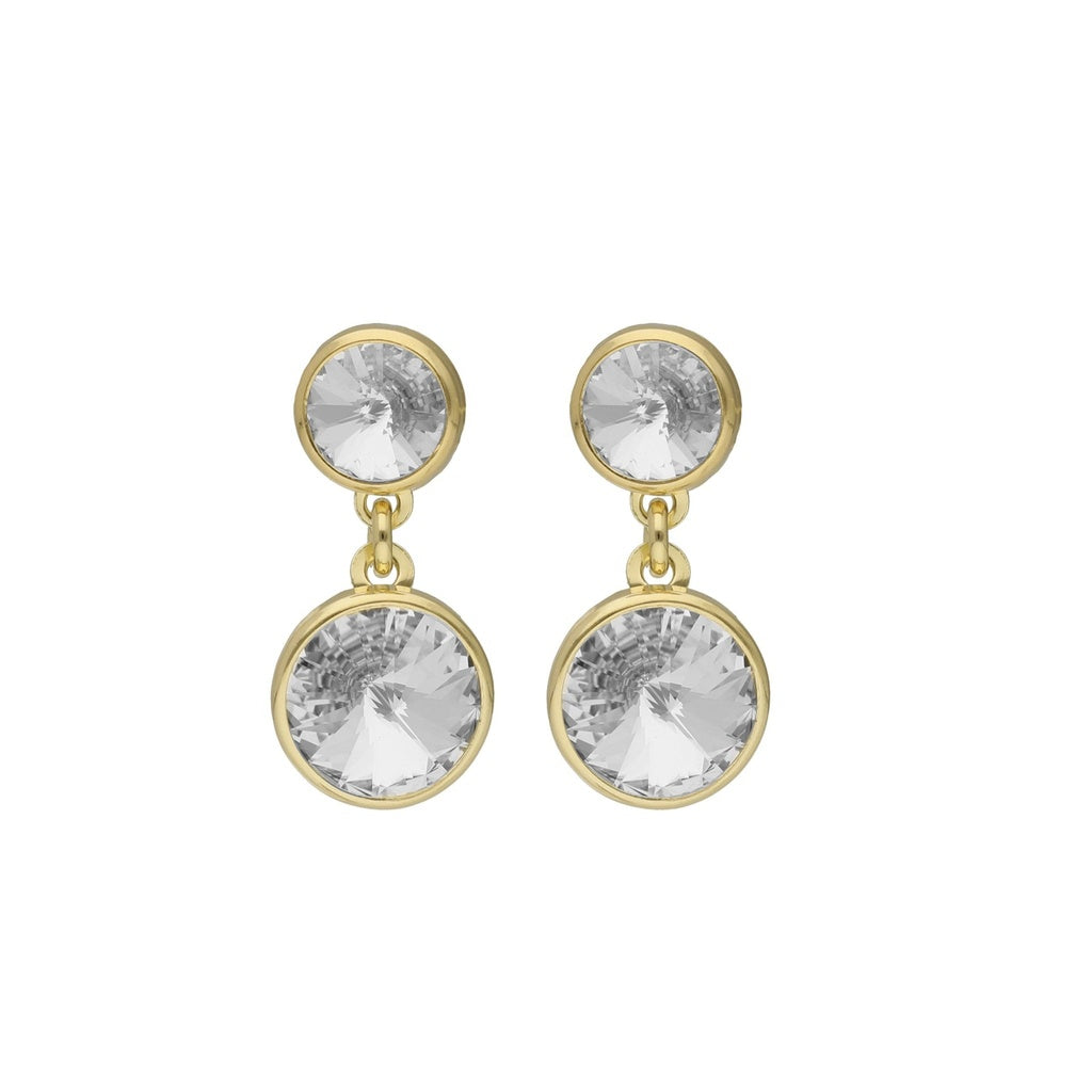 Par de Aros cortos Basic 7 y 9mm cristal en Plata baño Oro