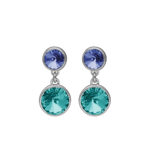 Par de Aros cortos cristal en Plata baño rodio de Basic Light Turquoise
