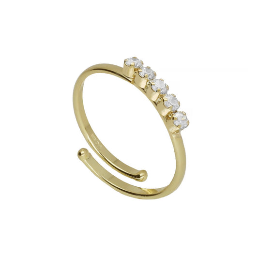 Anillo ajustable cristal blanco en plata de eunoia baño de oro 18k