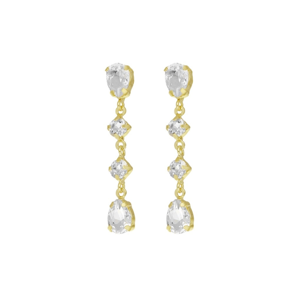 Par de Aros largos Eunoia cristal blanco en Plata baño oro
