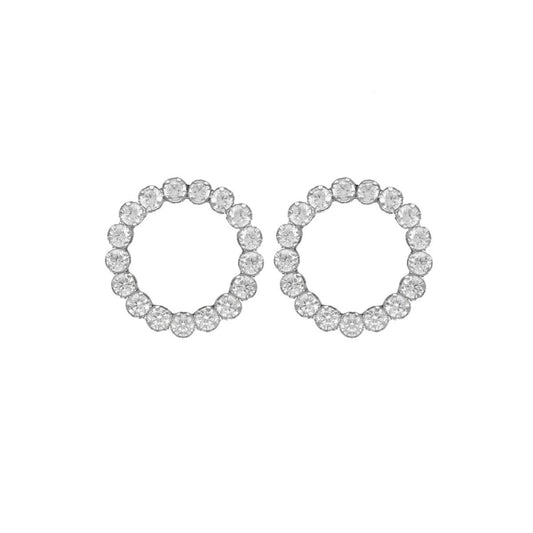 Par de Aros  cortos círculo color blanco elaborados en plata