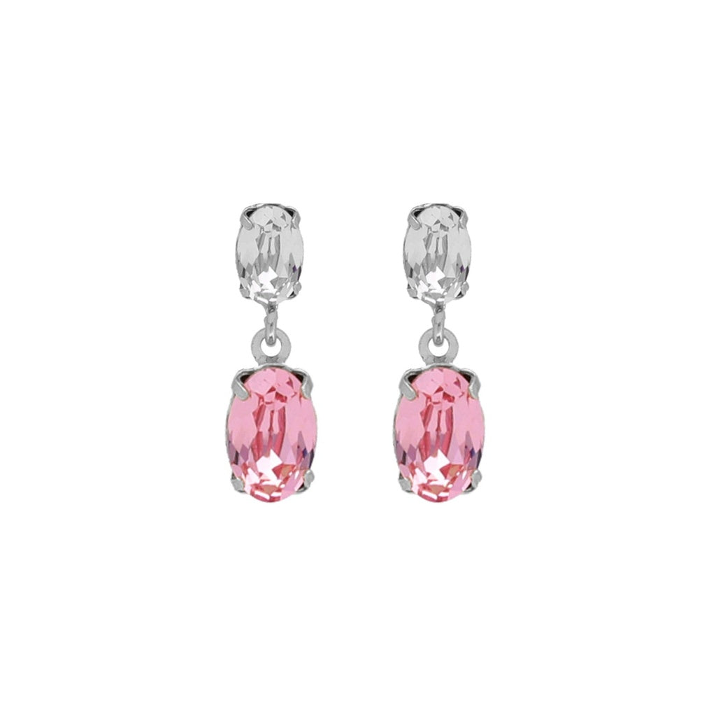 Par de Aros cortos Gemma oval cristal en Plata baño rodio