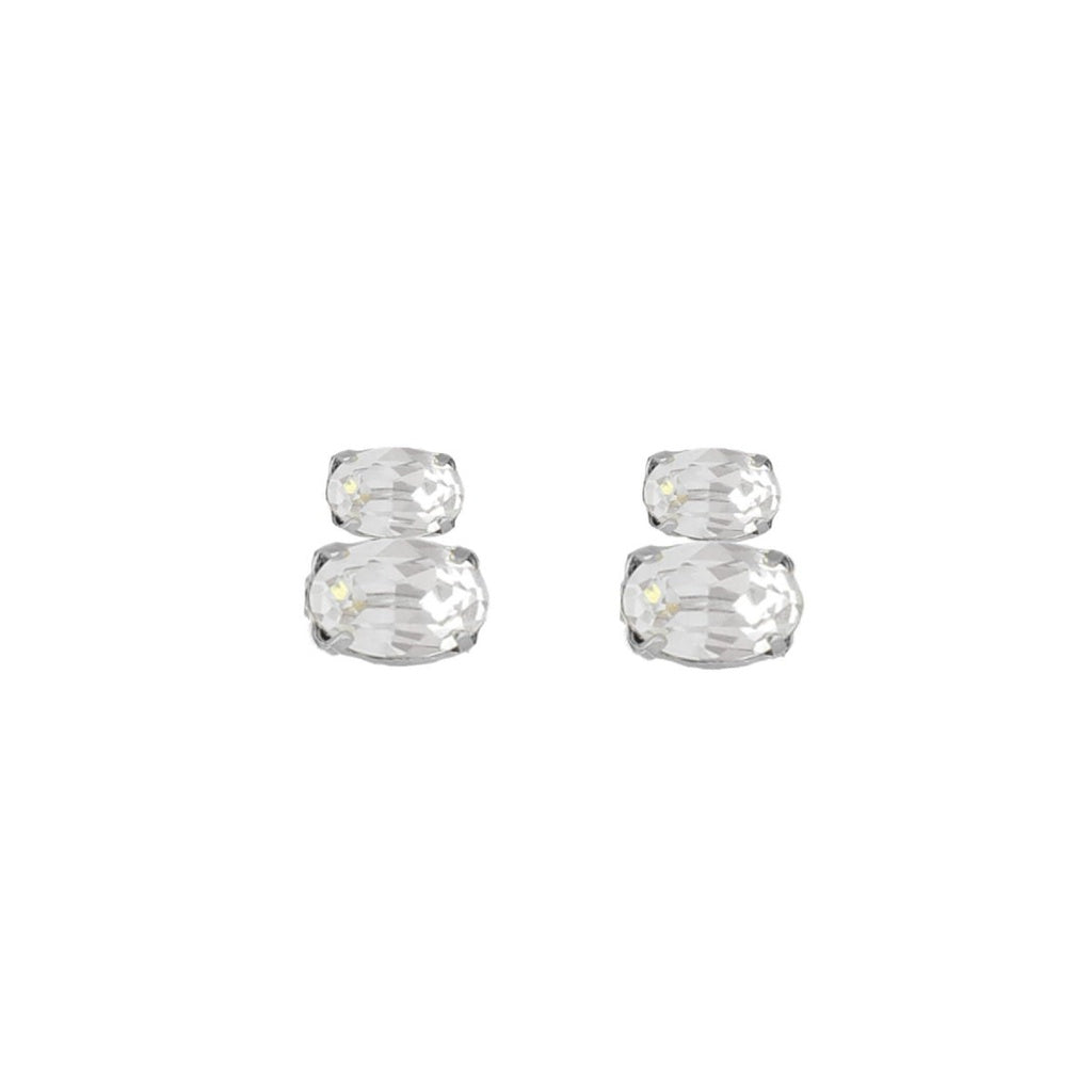 Par de Aros botón Gemma cristal en Plata baño rodio